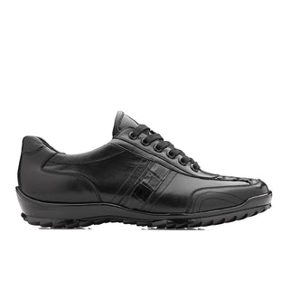 Belvedere Orfeo Men's Shoes Black Caiman Crocodile & Calf-Skin Leather Sneakers 31006 (BV2840)-AmbrogioShoes
