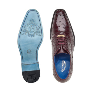 Belvedere Orlando D01 Men's Shoes Burgundy Genuine Ostrich Formal Oxfords (BV3137)-AmbrogioShoes