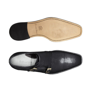 Belvedere Pablo Men's Shoes Black Lizard & Ostrich Monkstraps Loafers R21 (BV2838)-AmbrogioShoes