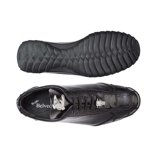 Belvedere Mens Black Genuine Ostrich & Soft Calf Sneakers 40486 (BV2182)-AmbrogioShoes