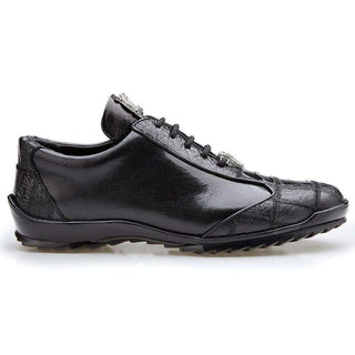 Belvedere Mens Black Genuine Ostrich & Soft Calf Sneakers 40486 (BV2182)-AmbrogioShoes