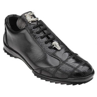 Belvedere Paulo Mens Black Genuine Ostrich & Soft Calf Sneakers 40486 (BV2182)-AmbrogioShoes