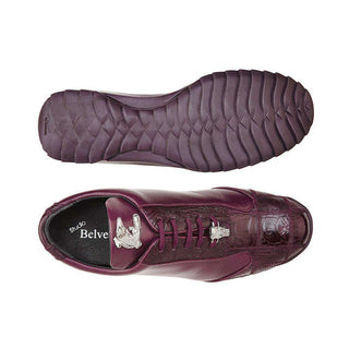 Belvedere Mens Dark Burgundy Genuine Ostrich & Soft Calf Sneakers 40486 (BV2177)-AmbrogioShoes