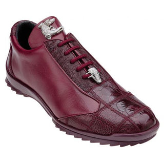 Belvedere Paulo Men's Dark Burgundy Genuine Ostrich & Soft Calf Sneakers 40486 (BV2177)-AmbrogioShoes