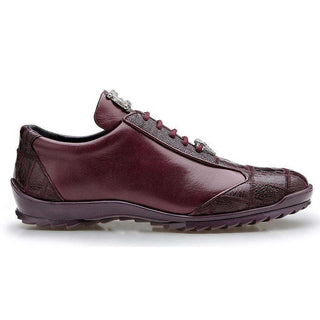 Belvedere Mens Dark Burgundy Genuine Ostrich & Soft Calf Sneakers 40486 (BV2177)-AmbrogioShoes