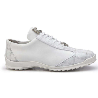 Belvedere Mens White Genuine Ostrich & Soft Calf Sneakers 40486 (BV2179)-AmbrogioShoes