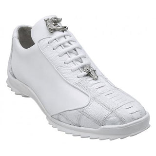 Belvedere Paulo Mens White Genuine Ostrich & Soft Calf Sneakers 40486 (BV2179)-AmbrogioShoes