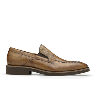 Belvedere Pietro Men's Shoes Almond Brown Ostrich & Calf-Skin Leather Loafers 4B7 (BV2833)-AmbrogioShoes