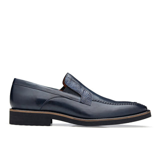 Belvedere Pietro Men's Shoes Blue Safari Ostrich & Calf-Skin Leather Loafers 4B7 (BV2834)-AmbrogioShoes