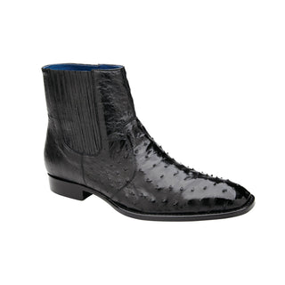 Belvedere Roger R55 Shoes Men's Black Genuine Ostrich Ankle Zipper Boots (BV3107)-AmbrogioShoes