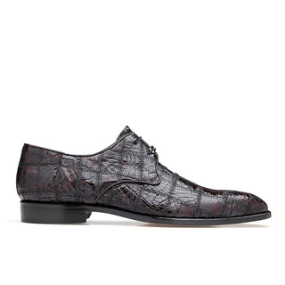 Belvedere Sabato Men's Shoes Black Cherry Caiman Crocodile Patchwork Dress Oxfords R16 (BV2829)-AmbrogioShoes