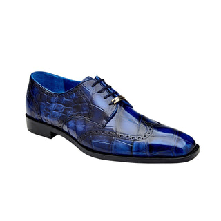 Belvedere Santo R70 Shoes Men's Antique Blue Exotic Genuine American Alligator Wingtip Derby Oxfords (BV3161)-AmbrogioShoes