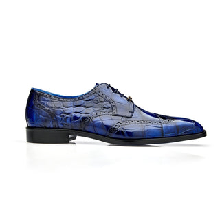 Belvedere Santo R70 Shoes Men's Antique Blue Exotic Genuine American Alligator Wingtip Derby Oxfords (BV3161)-AmbrogioShoes