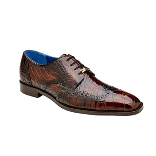 Belvedere Santo R70 Shoes Men's Antique Brown Exotic Genuine American Alligator Wingtip Derby Oxfords (BV3160)-AmbrogioShoes