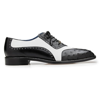 Belvedere Sesto R54 Shoes Men's Black & White Genuine Ostrich / Calf-Skin Leather Oxfords (BV3109)-AmbrogioShoes