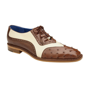 Belvedere Sesto R54 Shoes Men's Brown & Cream Genuine Ostrich / Calf-Skin Leather Oxfords (BV3110)-AmbrogioShoes