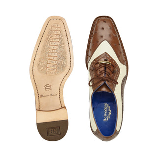 Belvedere Sesto R54 Shoes Men's Brown & Cream Genuine Ostrich / Calf-Skin Leather Oxfords (BV3110)-AmbrogioShoes