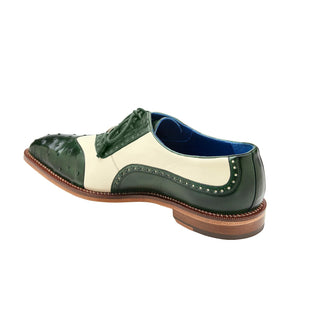 Belvedere Sesto R54 Shoes Men's Green & Cream Exotic Genuine Ostrich / Calf-Skin Leather Oxfords (BV3156)-AmbrogioShoes