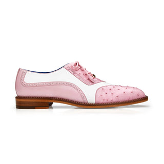 Belvedere Sesto R54 Shoes Men's Pink & White Genuine Ostrich / Calf-Skin Leather Oxfords (BV3111)-AmbrogioShoes