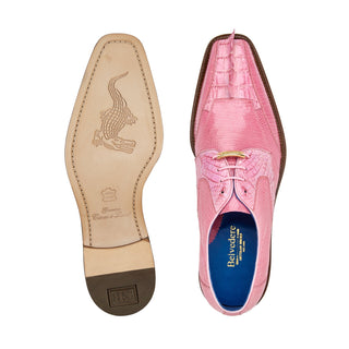 Belvedere Valter 1480 Men's Shoes Rose Pink Exotic Caiman Crocodile / Lizard Derby Oxfords (BV3088)-AmbrogioShoes