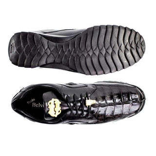 Belvedere Mens Black Genuine Hornback Crocodile & Soft Calf Sneakers 336122 (BV2205)-AmbrogioShoes