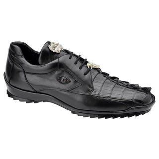 Belvedere Vasco Mens Black Genuine Hornback Crocodile & Soft Calf Sneakers 336122 (BV2205)-AmbrogioShoes