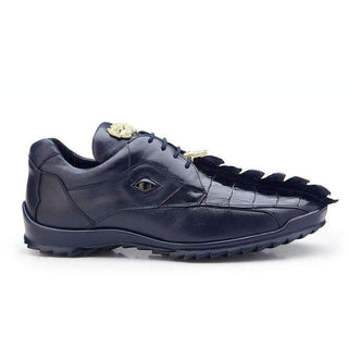 Belvedere Mens Night Blue Genuine Hornback Crocodile & Soft Calf Sneakers 336122 (BV2202)-AmbrogioShoes
