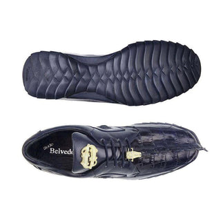 Belvedere Mens Night Blue Genuine Hornback Crocodile & Soft Calf Sneakers 336122 (BV2202)-AmbrogioShoes