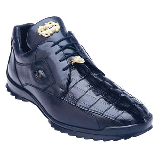 Belvedere Vasco Mens Night Blue Genuine Hornback Crocodile & Soft Calf Sneakers 336122 (BV2202)-AmbrogioShoes