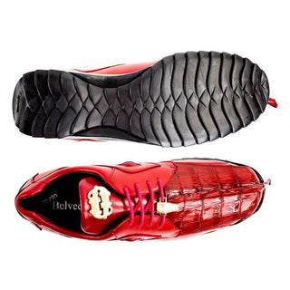 Belvedere Mens Red Genuine Hornback Crocodile & Soft Calf Sneakers 336122 (BV2204)-AmbrogioShoes