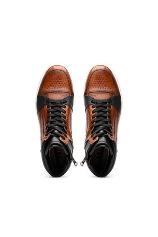 Bravo Leather High-Top Sneaker - Black & Brown-Dellamoda