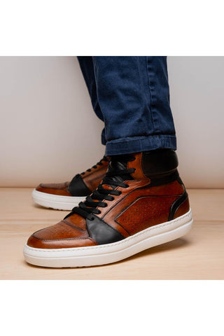 Bravo Leather High-Top Sneaker - Black & Brown-Dellamoda