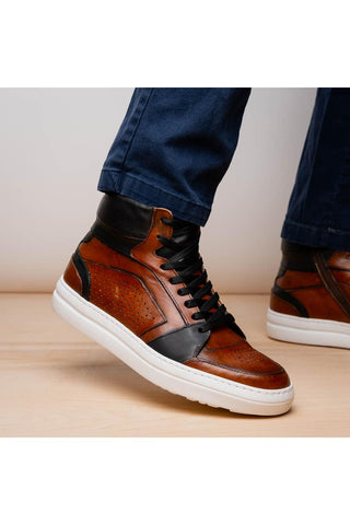 Bravo Leather High-Top Sneaker - Black & Brown-Dellamoda