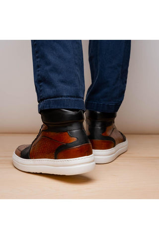 Bravo Leather High-Top Sneaker - Black & Brown-Dellamoda