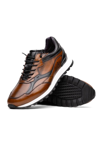 Bravo Leather Sneaker - Cognac & Black-Dellamoda