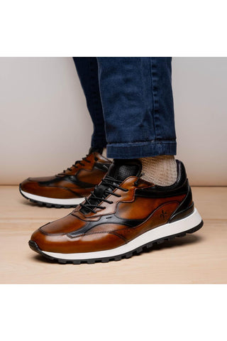 Bravo Leather Sneaker - Cognac & Black-Dellamoda
