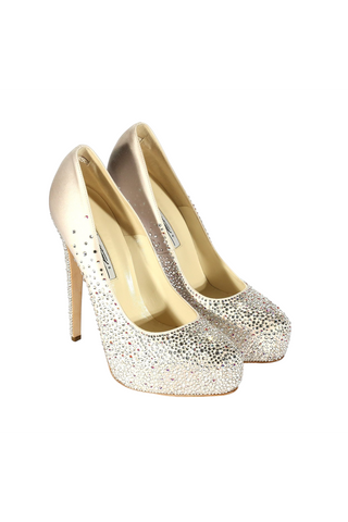Brian Atwood Maniac Pearl Fabric Crystalized High-Heel Sandals (BACRY1000)