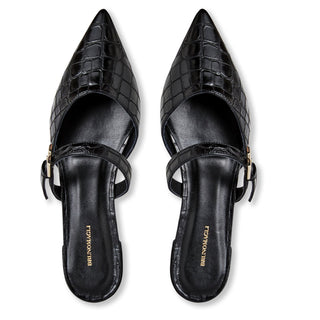 Bruno Magli Pasha Women’s Shoes Crocodile Print Nappa Leather Buckle Mule (BMW1007)-AmbrogioShoes