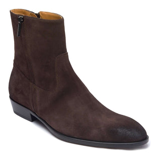 Bruno Magli Risoli Men's Shoes Dark Brown Suede Cuban Heel Boots BM600219 (BM1428)-AmbrogioShoes