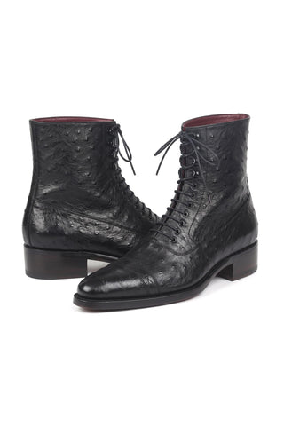 Paul Parkman CW495-BLK Black Genuine Ostrich Skin Boot - Dellamoda
