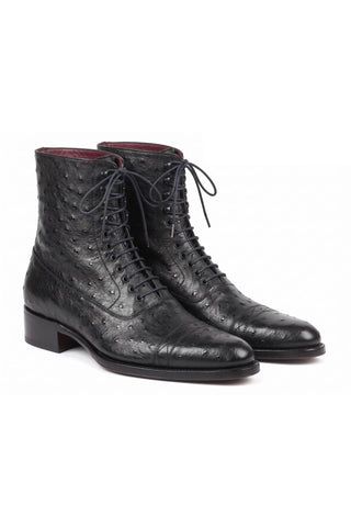 Paul Parkman CW495-BLK Black Genuine Ostrich Skin Boot - Dellamoda