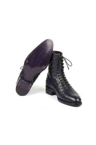 Paul Parkman CW495-BLK Black Genuine Ostrich Skin Boot - Dellamoda