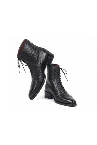 Paul Parkman CW495-BLK Black Genuine Ostrich Skin Boot - Dellamoda