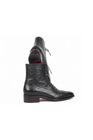 Paul Parkman CW495-BLK Black Genuine Ostrich Skin Boot - Dellamoda