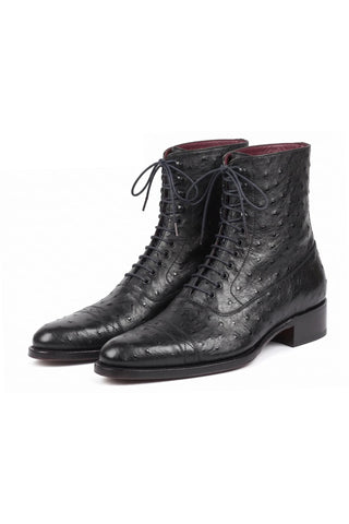 Paul Parkman CW495-BLK Black Genuine Ostrich Skin Boot - Dellamoda