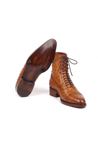 Paul Parkman CW495-CGN Cognac Brown Genuine Ostrich Skin Boot-Dellamoda