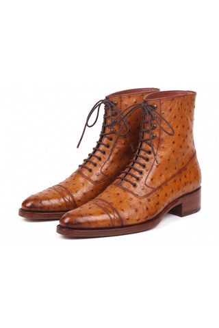 Paul Parkman CW495-CGN Cognac Brown Genuine Ostrich Skin Boot-Dellamoda