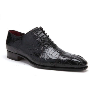 Caporicci Men's Luxury Italian Shoes Black Baby Alligator Oxfords ART201 (CAP1026)-AmbrogioShoes