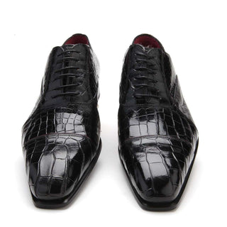 Caporicci Men's Luxury Italian Shoes Black Baby Alligator Oxfords ART201 (CAP1026)-AmbrogioShoes