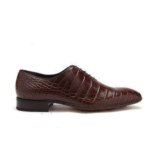 Caporicci Men's Luxury Italian Shoes 2542 Alligator Castagno Brown Oxfords (CAP1112)-AmbrogioShoes